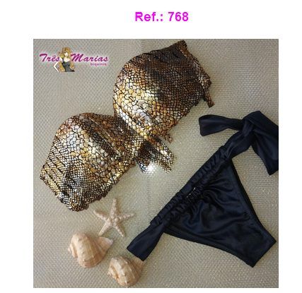 Biquines três marias com franjas dourado